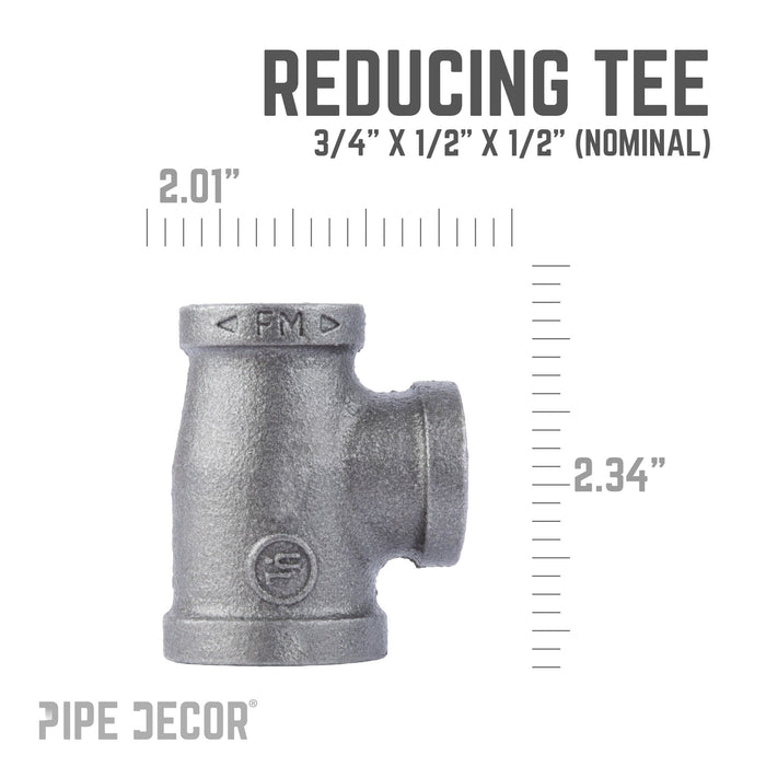 3/4 in. x 1/2 in. x 1/2 in. Black Reducing Tee - Sweatfully