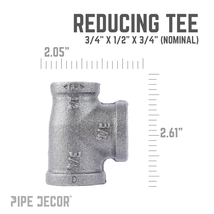 3/4 in. x 1/2 in. x 3/4 in. Black Reducing Tee - Sweatfully