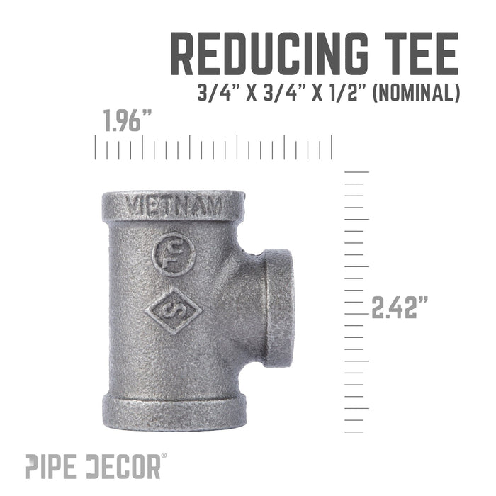 3/4 in. x 3/4 in. x 1/2 in. Black Reducing Tee - Sweatfully