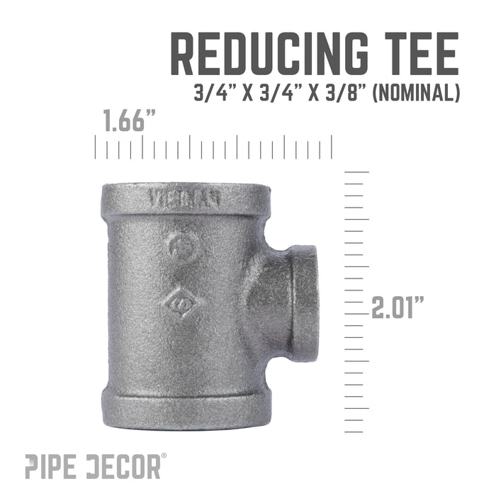 3/4 in. x 3/4 in. x 3/8 in. Black Reducing Tee - Sweatfully