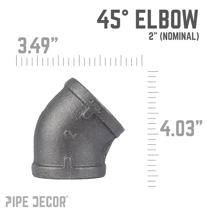 2 in. Black 45 Degree Elbow - Sweatfully