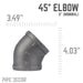 2 in. Black 45 Degree Elbow - Sweatfully