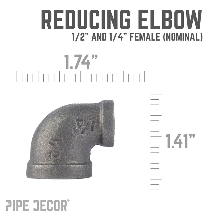 1/2 in. x 1/4 in. Black Reducing Elbow - Sweatfully