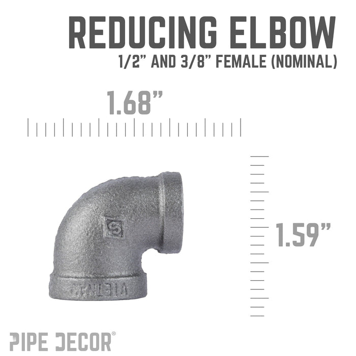 1/2 in. x 3/8 in. Black Reducing Elbow - Sweatfully