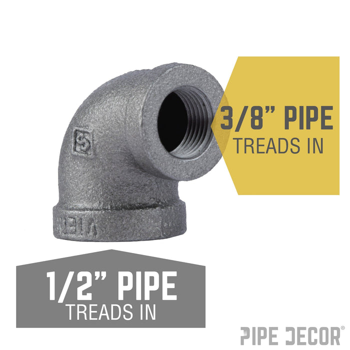 1/2 in. x 3/8 in. Black Reducing Elbow - Sweatfully