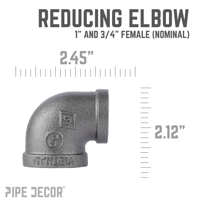 1 in. x 3/4 in. Black Reducing Elbow - Sweatfully