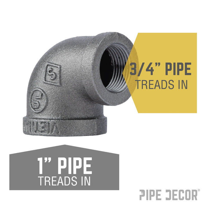 1 in. x 3/4 in. Black Reducing Elbow - Sweatfully