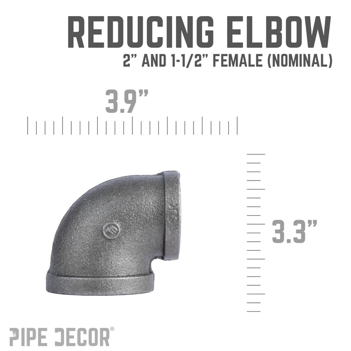 2 in. x 1 1/2 in. Black Reducing Elbow - Sweatfully