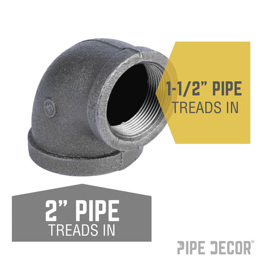 2 in. x 1 1/2 in. Black Reducing Elbow - Sweatfully