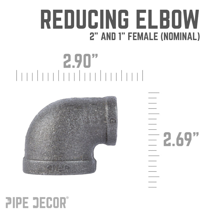 2 in. x 1 in. Black Reducing Elbow - Sweatfully