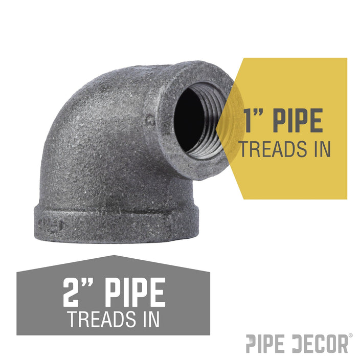 2 in. x 1 in. Black Reducing Elbow - Sweatfully