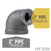 2 in. x 1 in. Black Reducing Elbow - Sweatfully