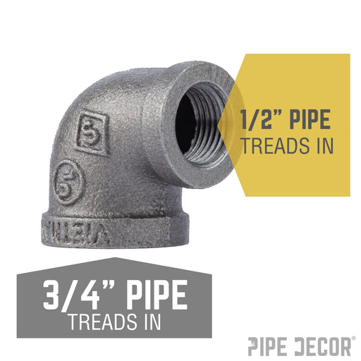 3/4 in. x 1/2 in. Black Reducing Elbow - Sweatfully