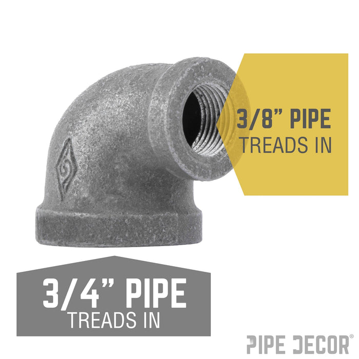 3/4 in. x 3/8 in. Black Reducing Elbow - Sweatfully