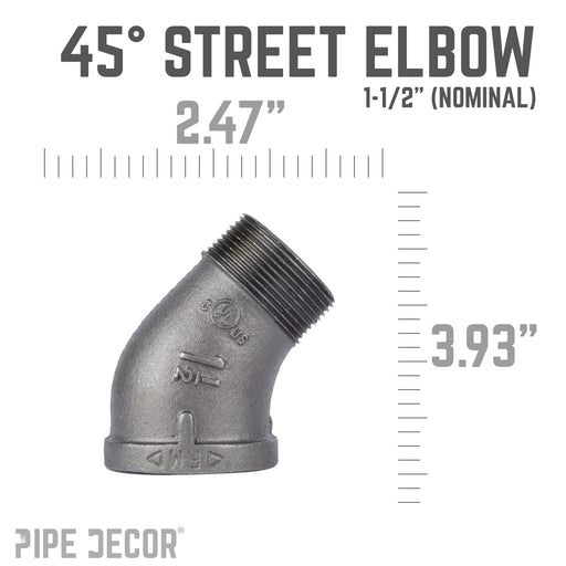 1 1/2 in. Black 45 Degree Street Elbow - Sweatfully