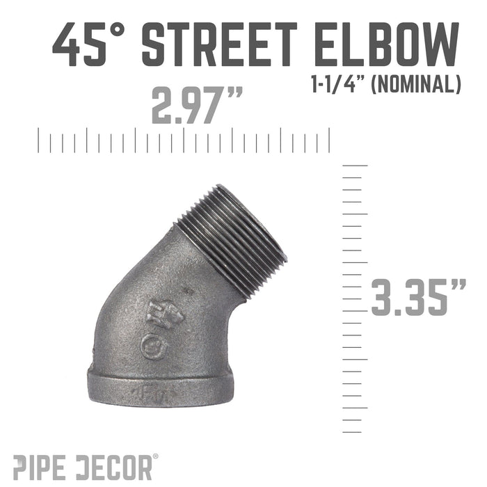 1 1/4 in. Black 45 Degree Street Elbow - Sweatfully