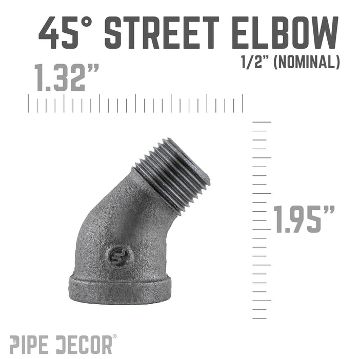1/2 in. Black 45 Degree Street Elbow - Sweatfully