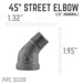 1/2 in. Black 45 Degree Street Elbow - Sweatfully