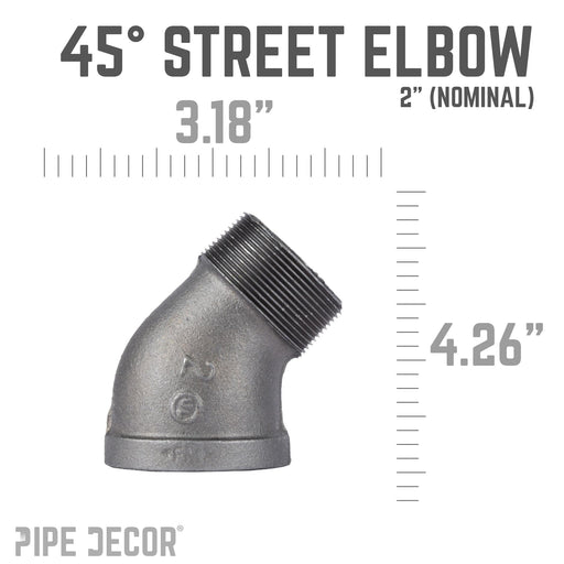 2 in. Black 45 Degree Street Elbow - Sweatfully