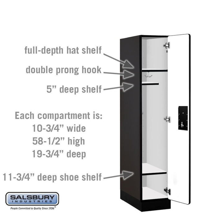 Salsbury 12" Wide Single Tier Designer Wood Locker - 1 Wide - 5 Feet High - 21 Inches Deep - Black - Black Electronic Locks - Sweatfully