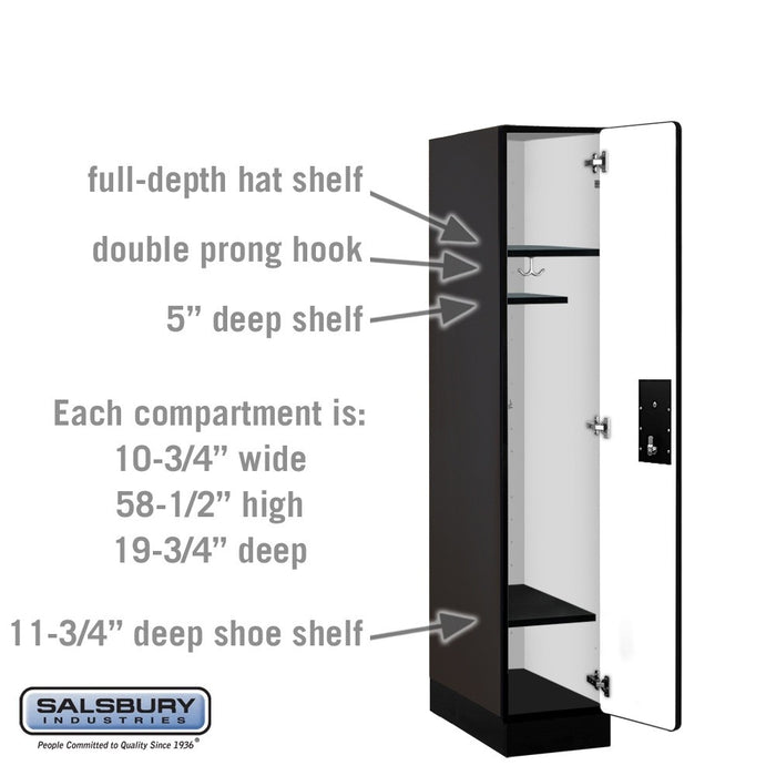 Salsbury 12" Wide Single Tier Designer Wood Locker - 1 Wide - 5 Feet High - 21 Inches Deep - Black - Silver Electronic Locks - Sweatfully
