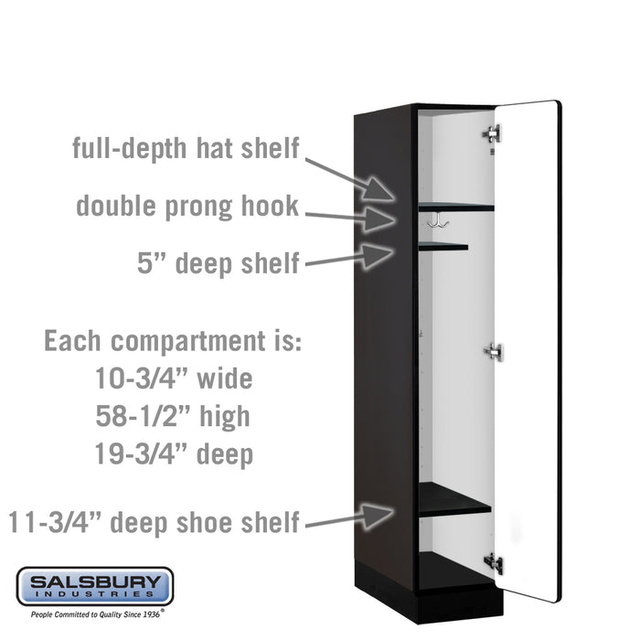 Salsbury 12" Wide Single Tier Designer Wood Locker - 1 Wide - 5 Feet High - 21 Inches Deep - Black - Hasps - Sweatfully