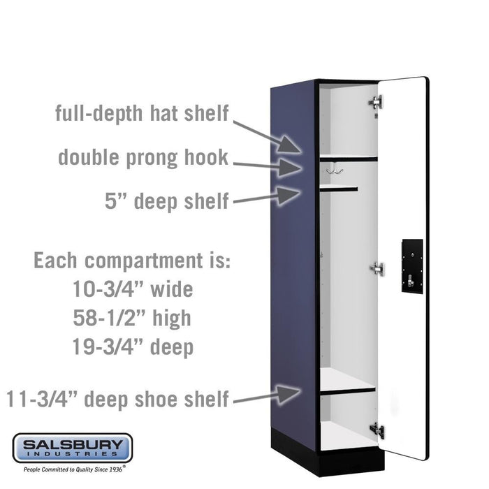 Salsbury 12" Wide Single Tier Designer Wood Locker - 1 Wide - 5 Feet High - 21 Inches Deep - Blue - Black Electronic Locks - Sweatfully
