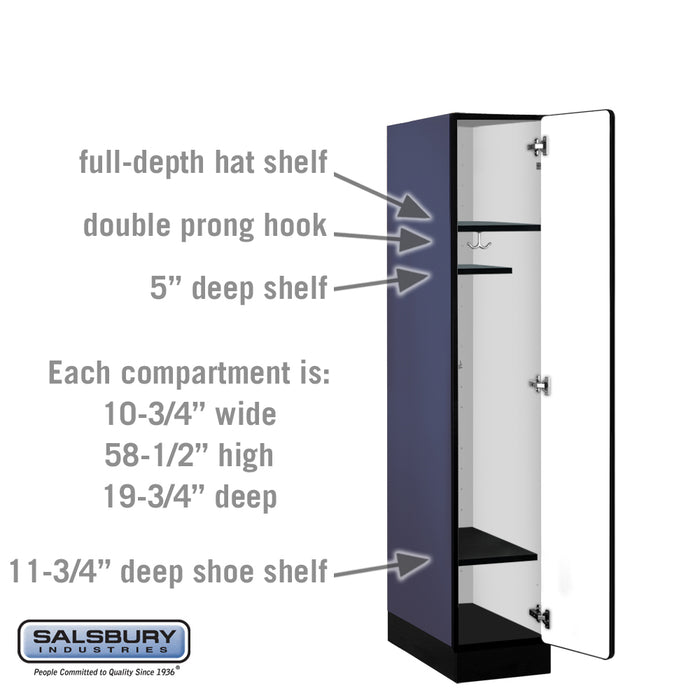 Salsbury 12" Wide Single Tier Designer Wood Locker - 1 Wide - 5 Feet High - 21 Inches Deep - Blue - Hasps - Sweatfully