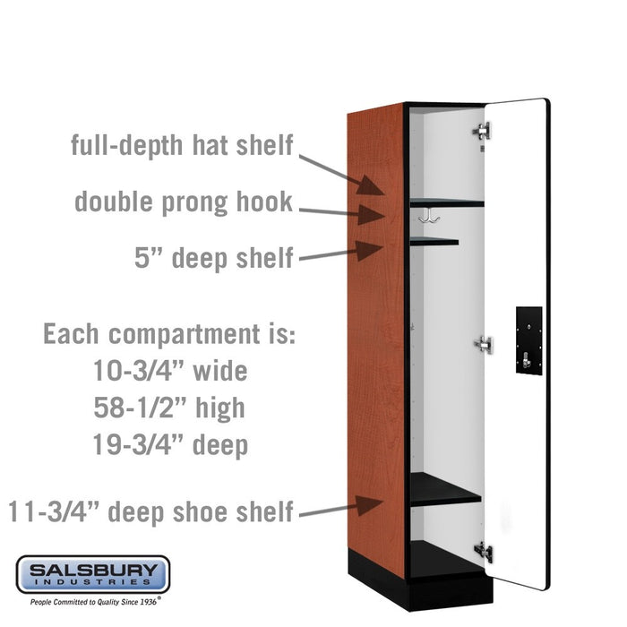 Salsbury 12" Wide Single Tier Designer Wood Locker - 1 Wide - 5 Feet High - 21 Inches Deep - Cherry - Silver Electronic Locks - Sweatfully