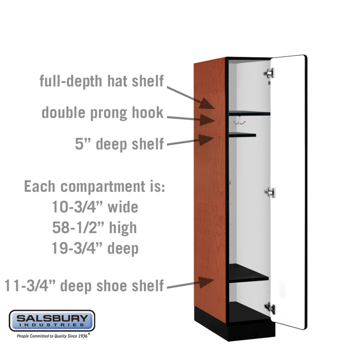 Salsbury 12" Wide Single Tier Designer Wood Locker - 1 Wide - 5 Feet High - 21 Inches Deep - Cherry - Hasps - Sweatfully