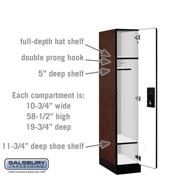 Salsbury 12" Wide Single Tier Designer Wood Locker - 1 Wide - 5 Feet High - 21 Inches Deep - Mahogany - Black Electronic Locks - Sweatfully