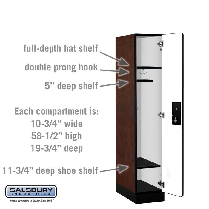 Salsbury 12" Wide Single Tier Designer Wood Locker - 1 Wide - 5 Feet High - 21 Inches Deep - Mahogany - Silver Electronic Locks - Sweatfully
