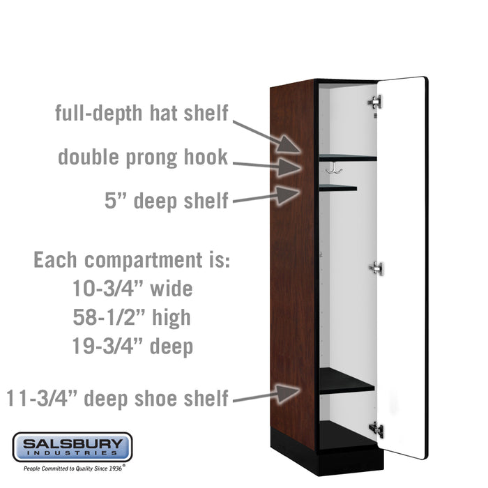 Salsbury 12" Wide Single Tier Designer Wood Locker - 1 Wide - 5 Feet High - 21 Inches Deep - Mahogany - Hasps - Sweatfully