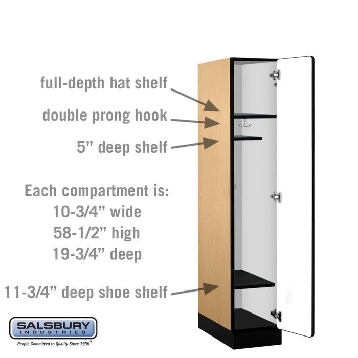 Salsbury 12" Wide Single Tier Designer Wood Locker - 1 Wide - 5 Feet High - 21 Inches Deep - Maple - Hasps - Sweatfully