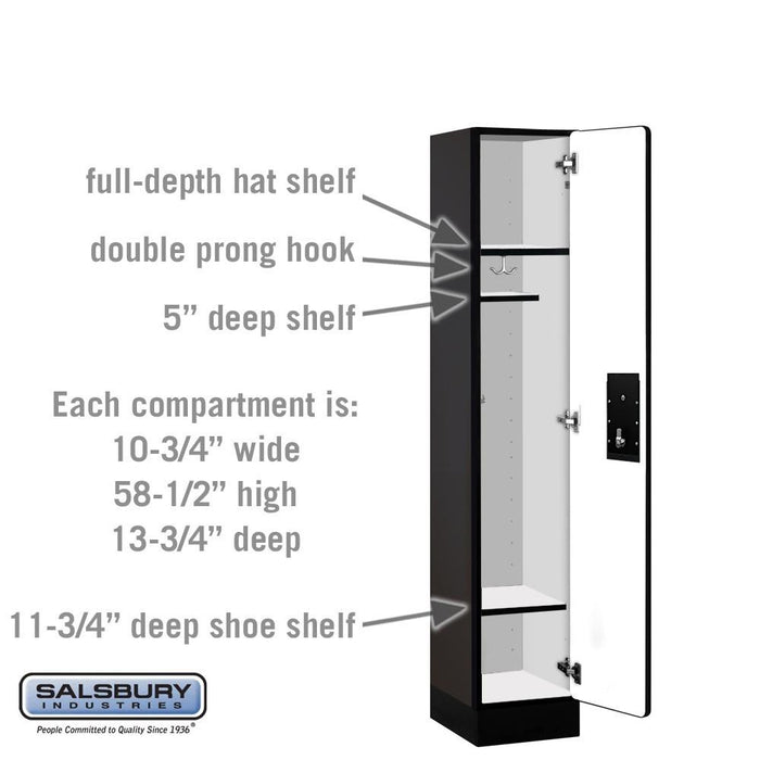 Salsbury 12" Wide Single Tier Designer Wood Locker - 1 Wide - 5 Feet High - 15 Inches Deep - Black - Black Electronic Locks - Sweatfully