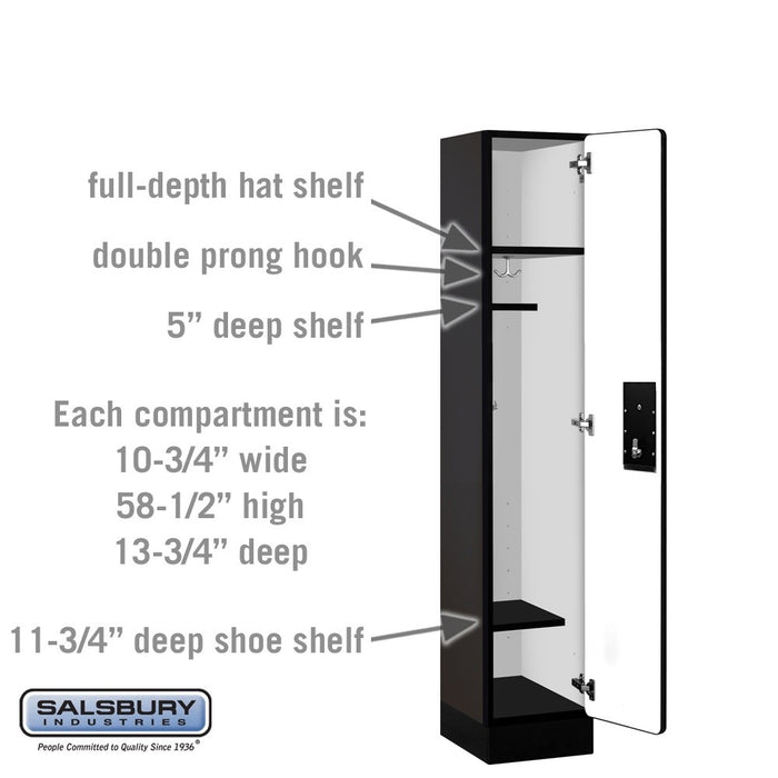 Salsbury 12" Wide Single Tier Designer Wood Locker - 1 Wide - 5 Feet High - 15 Inches Deep - Black - Silver Electronic Locks - Sweatfully