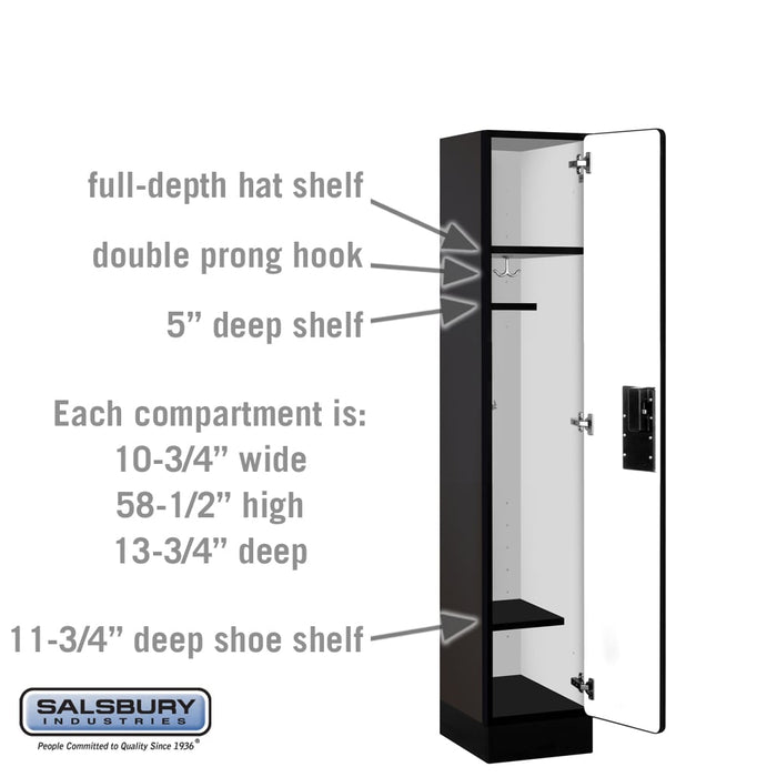 Salsbury 12" Wide Single Tier Designer Wood Locker - 1 Wide - 5 Feet High - 15 Inches Deep - Black - Hasps - Sweatfully