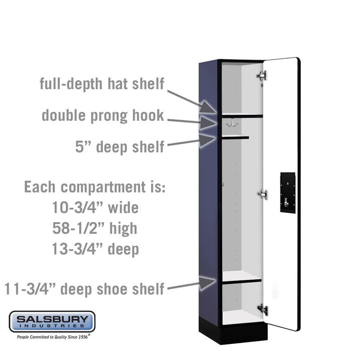 Salsbury 12" Wide Single Tier Designer Wood Locker - 1 Wide - 5 Feet High - 15 Inches Deep - Blue - Black Electronic Locks - Sweatfully