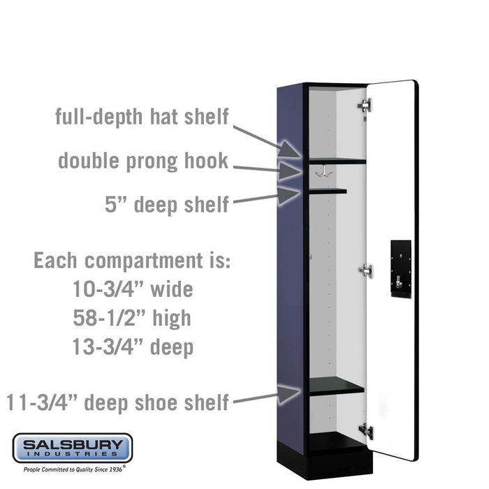 Salsbury 12" Wide Single Tier Designer Wood Locker - 1 Wide - 5 Feet High - 15 Inches Deep - Blue - Silver Electronic Locks - Sweatfully