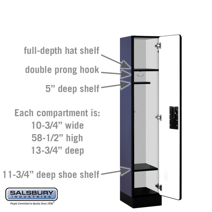 Salsbury 12" Wide Single Tier Designer Wood Locker - 1 Wide - 5 Feet High - 15 Inches Deep - Blue - Hasps - Sweatfully