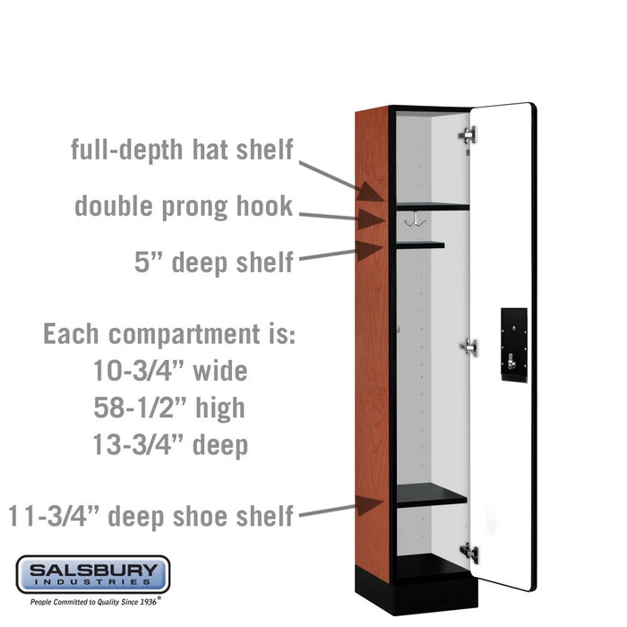 Salsbury 12" Wide Single Tier Designer Wood Locker - 1 Wide - 5 Feet High - 15 Inches Deep - Cherry - Silver Electronic Locks - Sweatfully