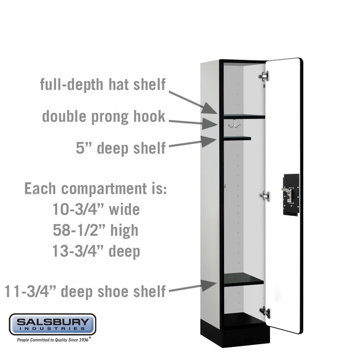 Salsbury 12" Wide Single Tier Designer Wood Locker - 1 Wide - 5 Feet High - 15 Inches Deep - Gray - Silver Resettable Combination Locks - Sweatfully