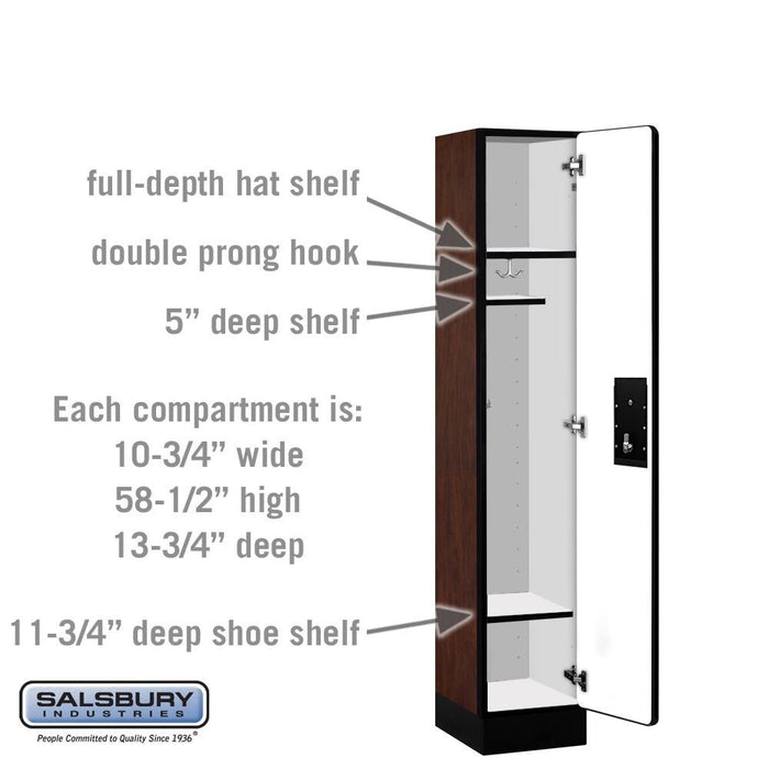 Salsbury 12" Wide Single Tier Designer Wood Locker - 1 Wide - 5 Feet High - 15 Inches Deep - Mahogany - Black Electronic Locks - Sweatfully