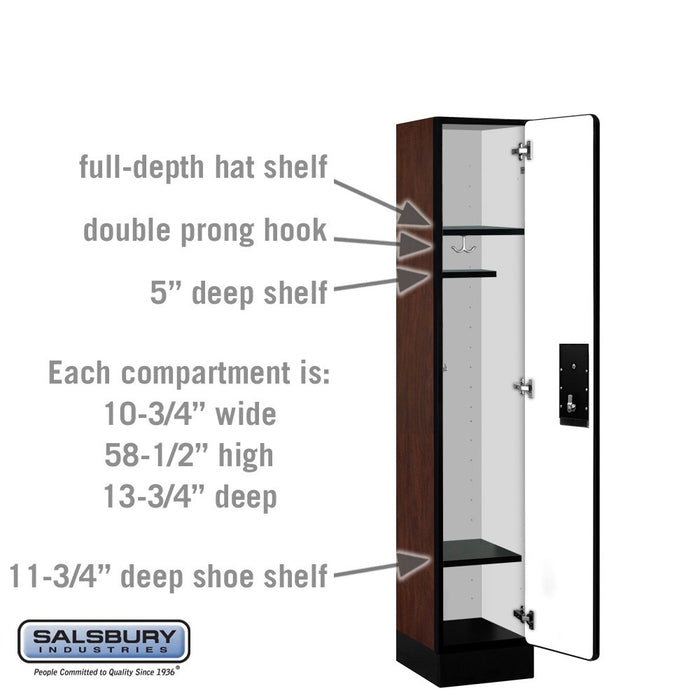 Salsbury 12" Wide Single Tier Designer Wood Locker - 1 Wide - 5 Feet High - 15 Inches Deep - Mahogany - Silver Electronic Locks - Sweatfully