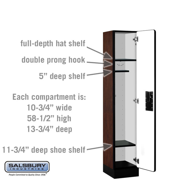 Salsbury 12" Wide Single Tier Designer Wood Locker - 1 Wide - 5 Feet High - 15 Inches Deep - Mahogany - Hasps - Sweatfully