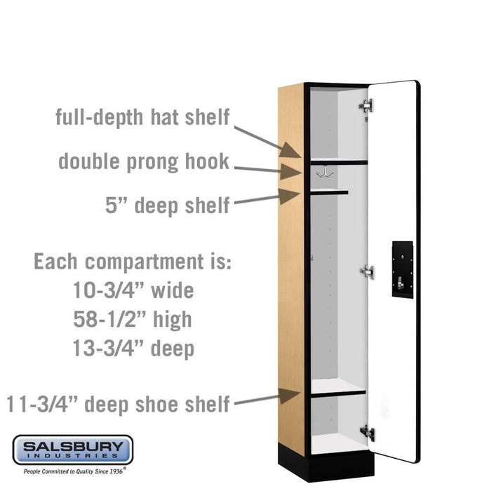 Salsbury 12" Wide Single Tier Designer Wood Locker - 1 Wide - 5 Feet High - 15 Inches Deep - Maple - Black Electronic Locks - Sweatfully