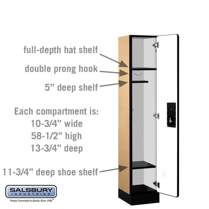 Salsbury 12" Wide Single Tier Designer Wood Locker - 1 Wide - 5 Feet High - 15 Inches Deep - Maple - Silver Electronic Locks - Sweatfully
