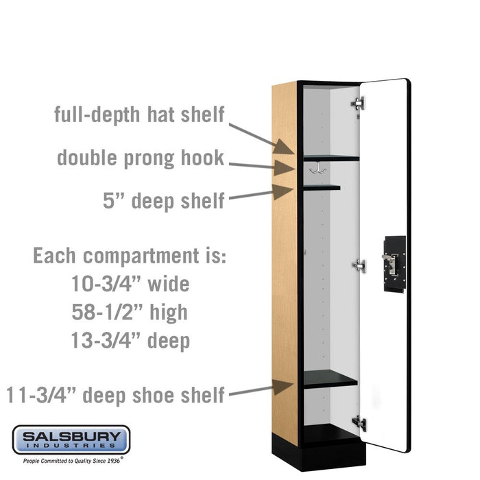 Salsbury 12" Wide Single Tier Designer Wood Locker - 1 Wide - 5 Feet High - 15 Inches Deep - Maple - Silver Resettable Combination Locks - Sweatfully