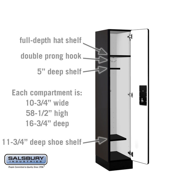 Salsbury 12" Wide Single Tier Designer Wood Locker - 1 Wide - 5 Feet High - 18 Inches Deep - Black - Black Electronic Locks - Sweatfully