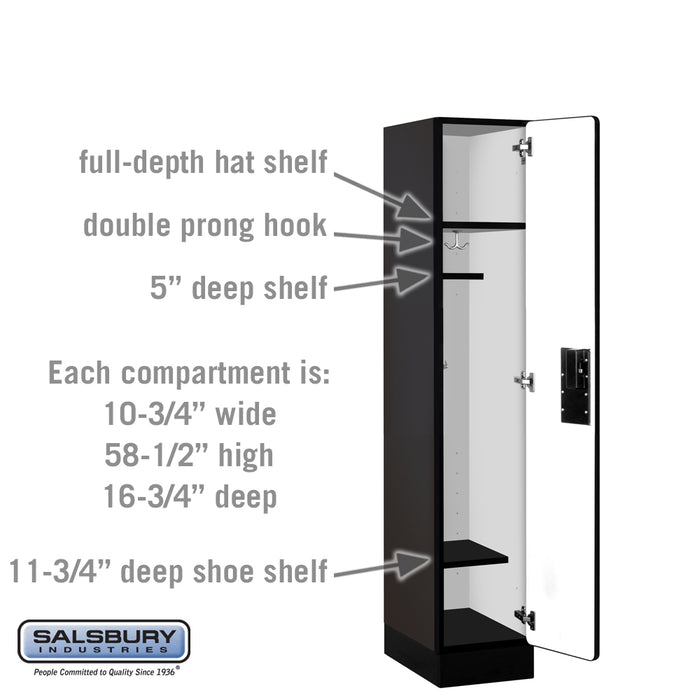 Salsbury 12" Wide Single Tier Designer Wood Locker - 1 Wide - 5 Feet High - 18 Inches Deep - Black - Hasps - Sweatfully